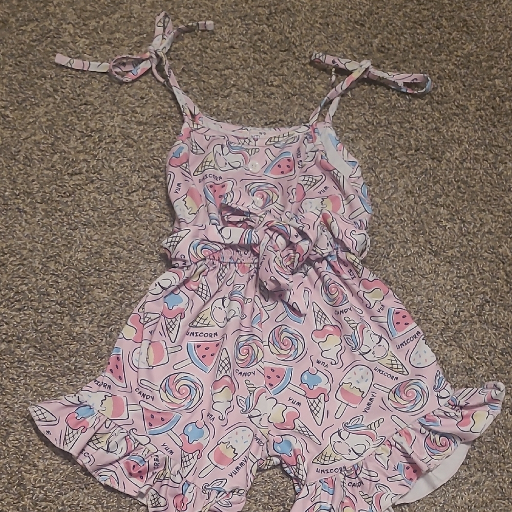 Whimsical Unicorn Print Kids Romper - Pink